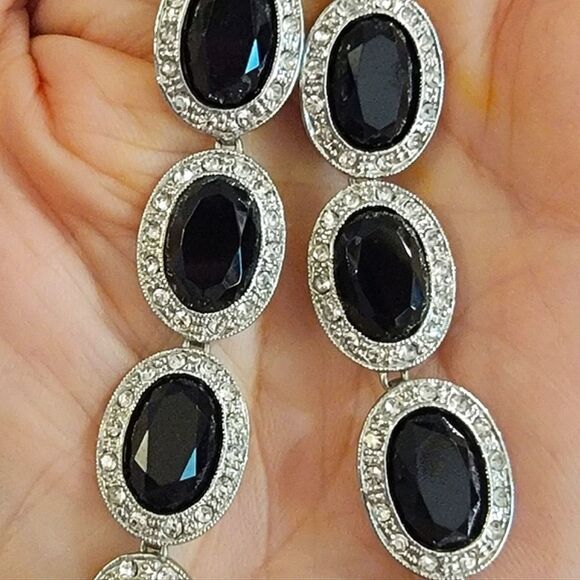 Elegant #Monet Silver Rhodium Black Onyx Oval Rhinestones 3 Pc Set #NWOT - Picture 5 of 16